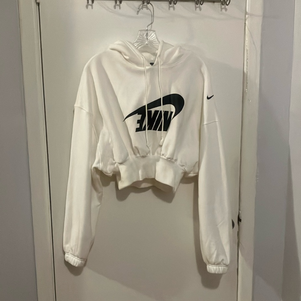 Nike Women's White Cropped Hoodie